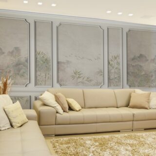 Grayscale Grandeur Moulding Effect Wallpaper Mural