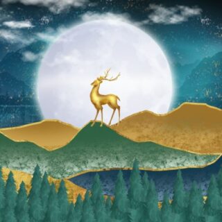 Moonlit Meadow with Golden Deer Wallpaper Mural