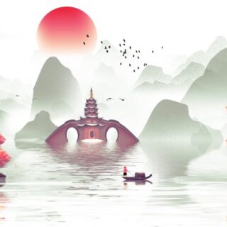 Spirit of the Mountains, Chinese Style Landscape Painting Wallpaper Mural