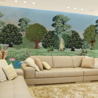 Vatika, Blooming Indian Garden with Native Trees and Birds Wallpaper Mural