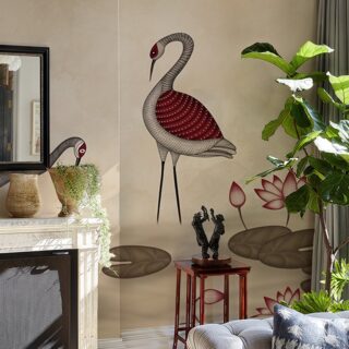 Pakhi, Serene Graceful Cranes in a Lotus Pond Wallpaper Mural