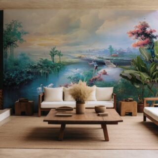 Shan Shui, Artistic Freehand Mountain Landscape Wallpaper Mural
