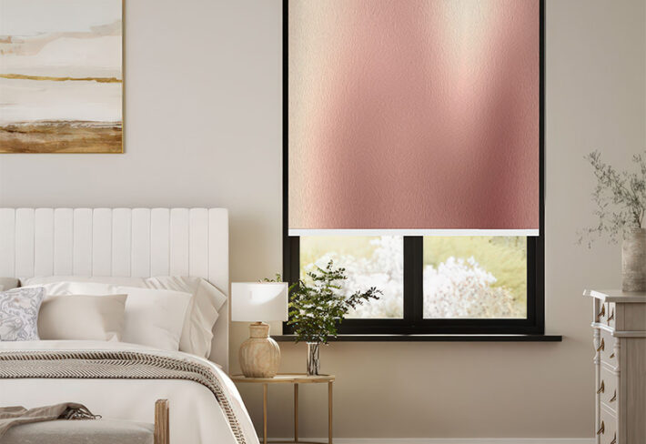 Shimmering Rose Gold Outside Roller Blinds