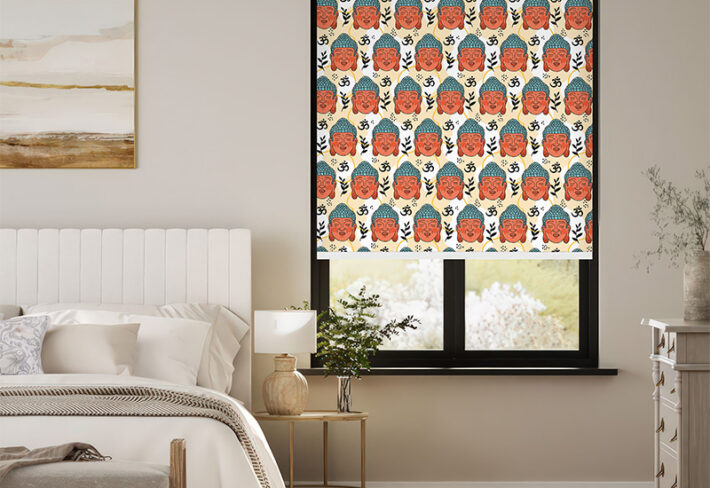 Buddha's Elegance Pooja Room Outside Roller Blinds