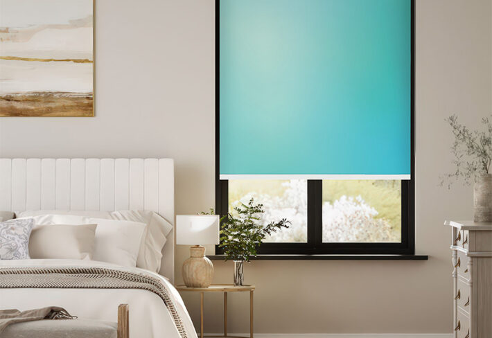 Simple Teal Blue Outside Roller Blind