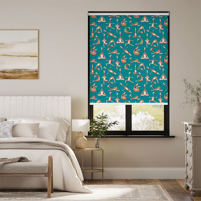 Whimsical Yoga Animals Pattern Outside Roller Blinds