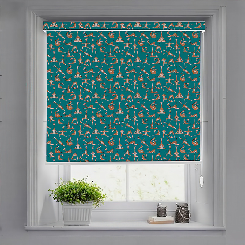 Whimsical Yoga Animals Pattern Pelmet Roller Blinds