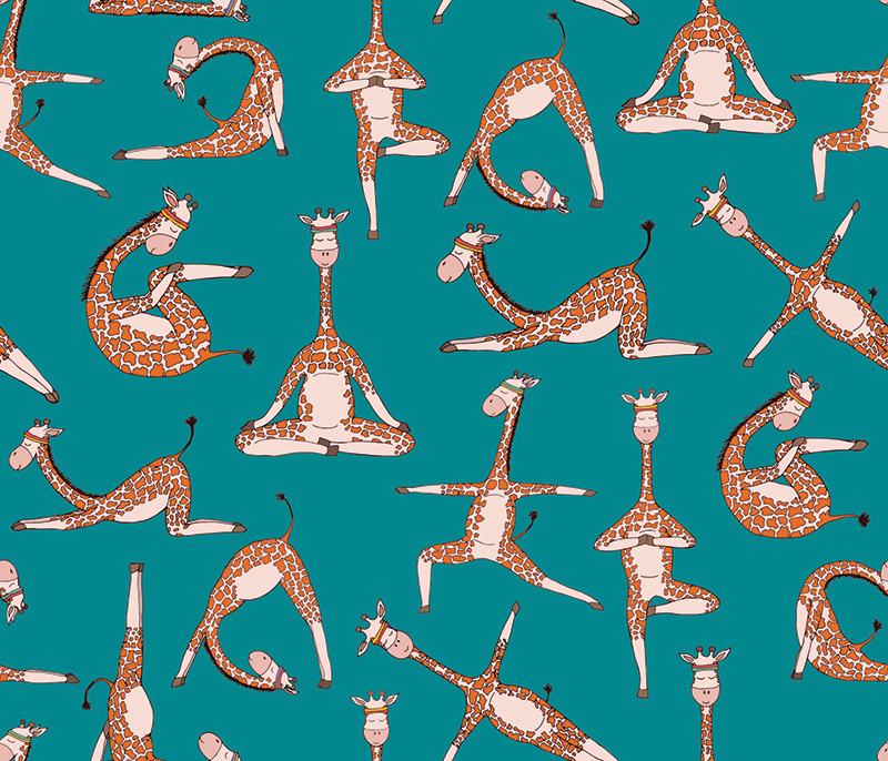 Whimsical Yoga Animals Pattern Roller Blind