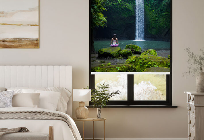 waterfall meditation scene outside roller blinds