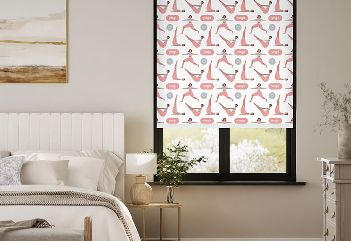 blush pink yoga pattern outside roller blind
