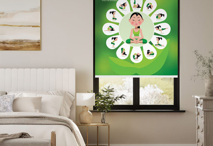 Vibrant Green Yoga Poses Window Outside Roller Blind