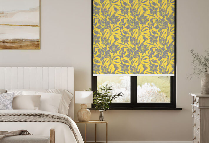 Trendy Yellow Floral Outside Roller Blind