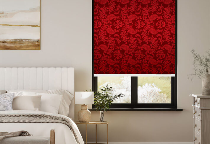 Vibrant Deep Red Pattern Outside Roller Blind