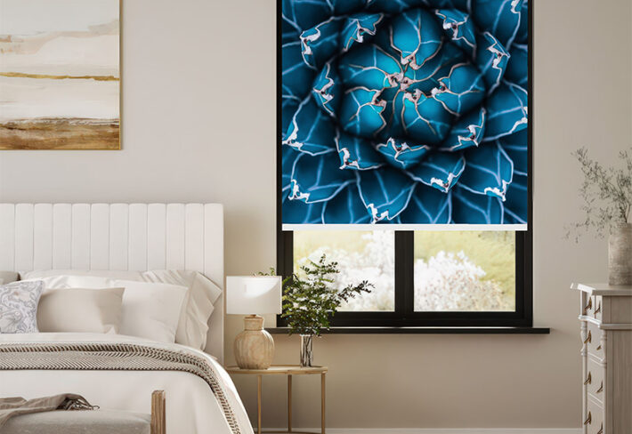 Stunning Teal Botanical Window Outside Roller Blind