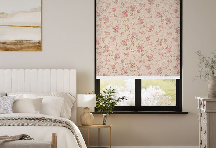 Soft Pink Botanical Floral Outside Roller Blind