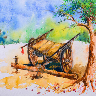 Nostalgic Cart Painting Roller Blind