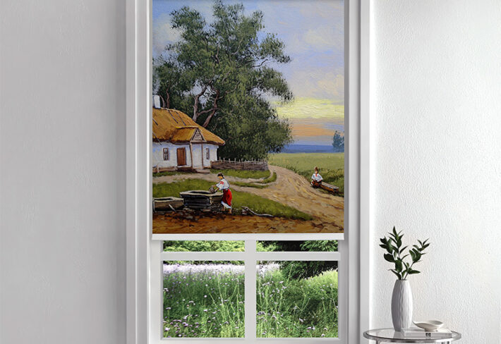 Beautiful Village Painting Inside Roller Blind