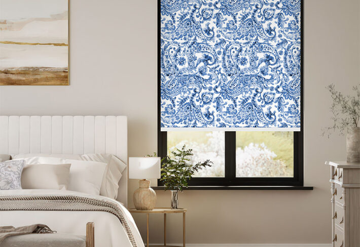 Serene Blue & White Pattern Outside Roller Blind