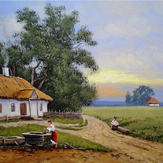 Beautiful Village Painting Roller Blind