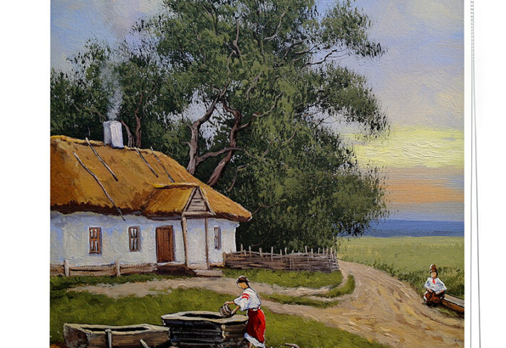 Beautiful Village Painting Roller Blind