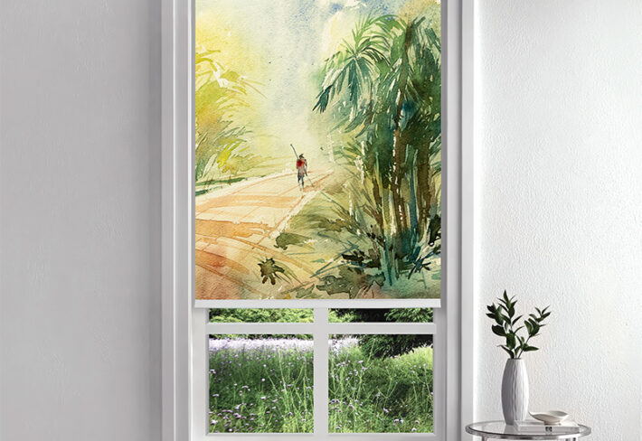 Watercolor Style Village Painting Inside Roller Blind
