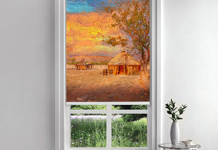 African Hut Painting Inside Roller Blind