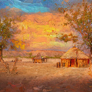 African Hut Painting Roller Blind