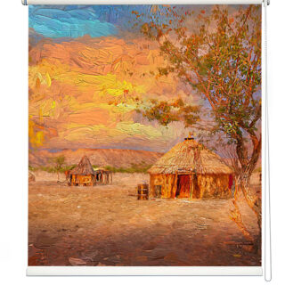 African Hut Painting Roller Blind