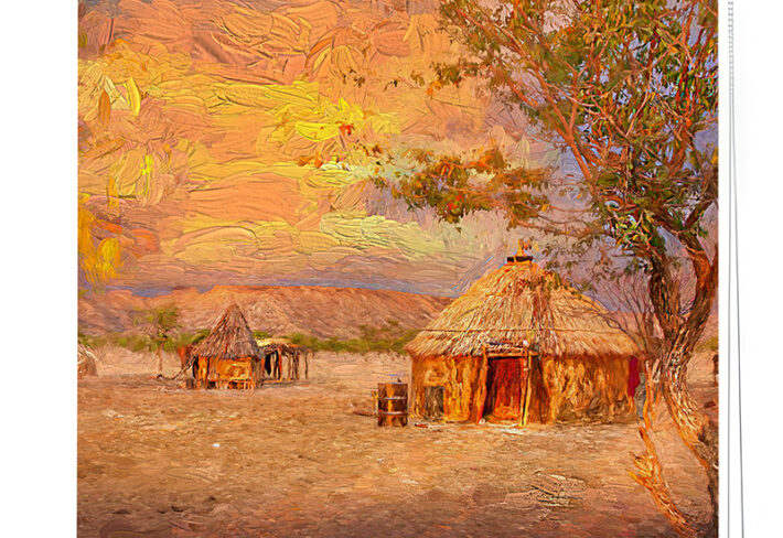 African Hut Painting Roller Blind