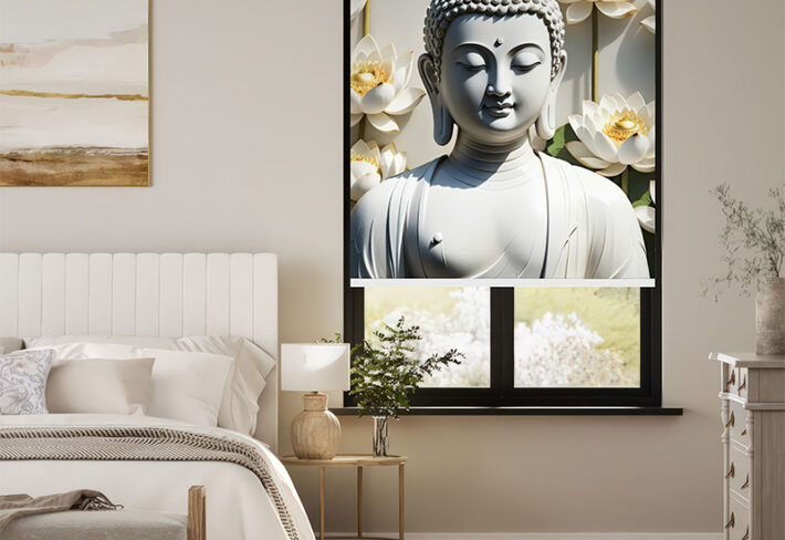 Buddha & Lotus Window Outside Roller Blind