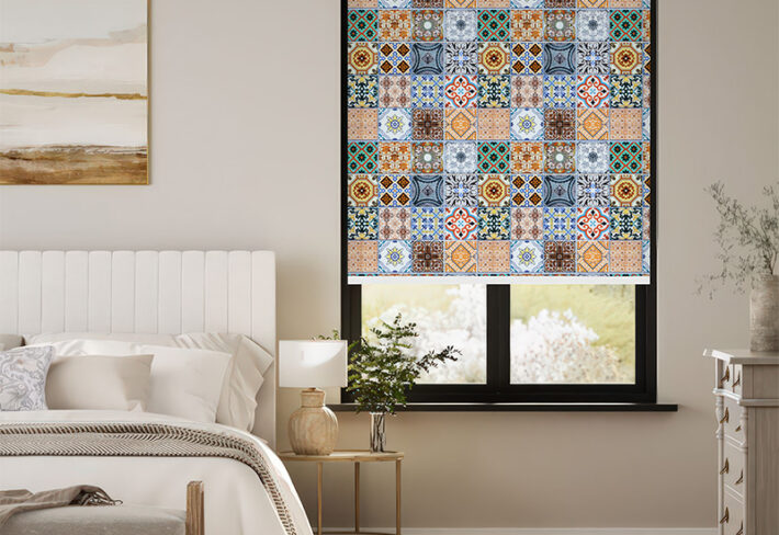 Geometric Tile Design Outside Roller Blind