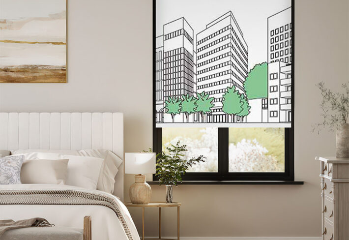 Modern Cityscape Window Outside Roller Blind