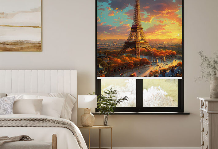 Paris Cityscape at Dusk Outside Roller Blind