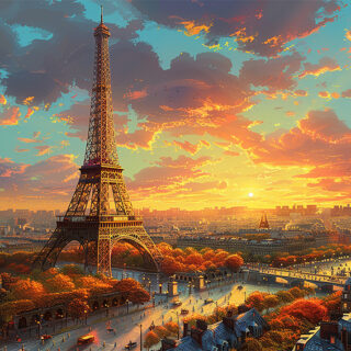 Paris Cityscape at Dusk Roller Blinds