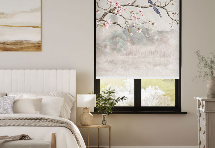 Songbird on Cherry Branch Outside Roller Blind