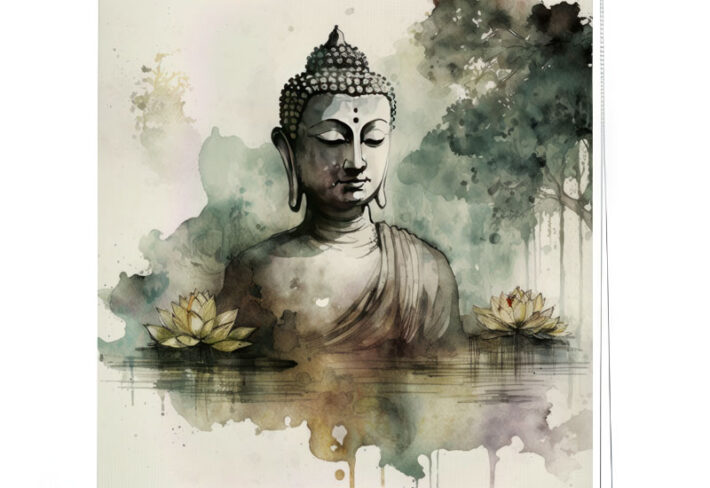 Buddha Watercolor Painting Puja Room Roller Blind
