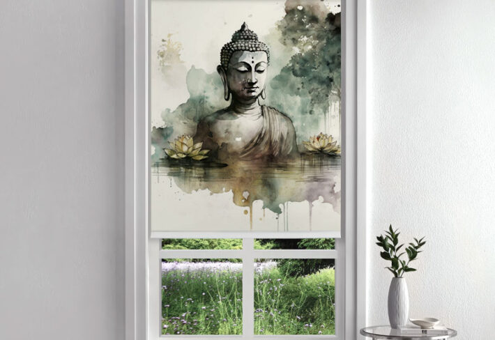 Buddha Watercolor Painting Puja Room Roller Blind