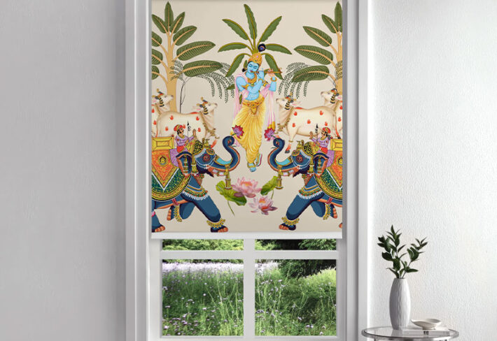 Krishna's Garden Puja Room Roller Blinds