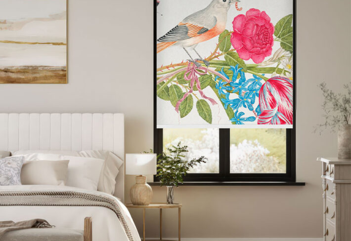 Spring Garden Bird Motif Outside Roller Blind