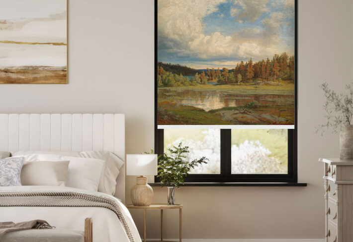 Serene Lakeside Forest Window Outside Roller Blind
