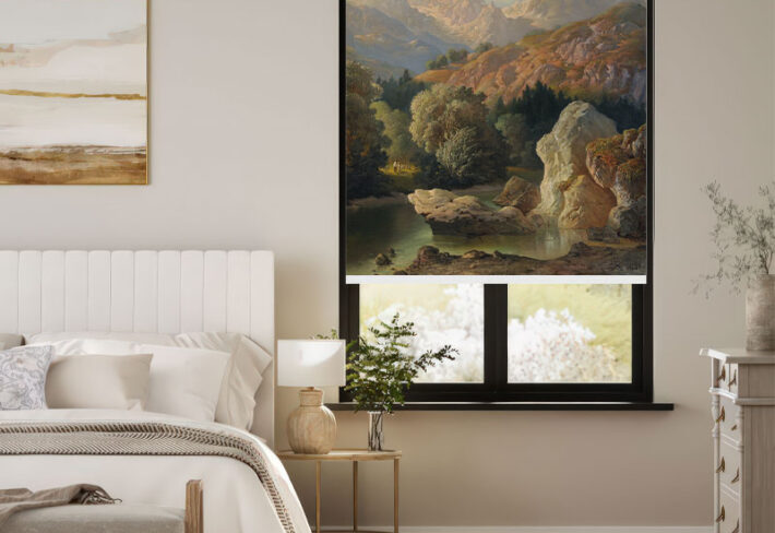 Classic Mountain Lake View Window Outside Roller Blind