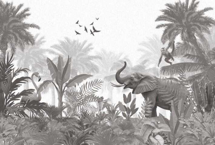 Iris, Monochromatic Tropical Animals Wallpaper Mural