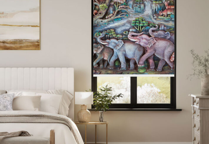 Elephants in Paradise Window Outside Roller Blind