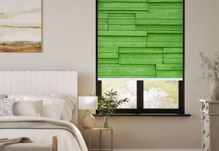 Architectural Green Panel Outside Roller Blind