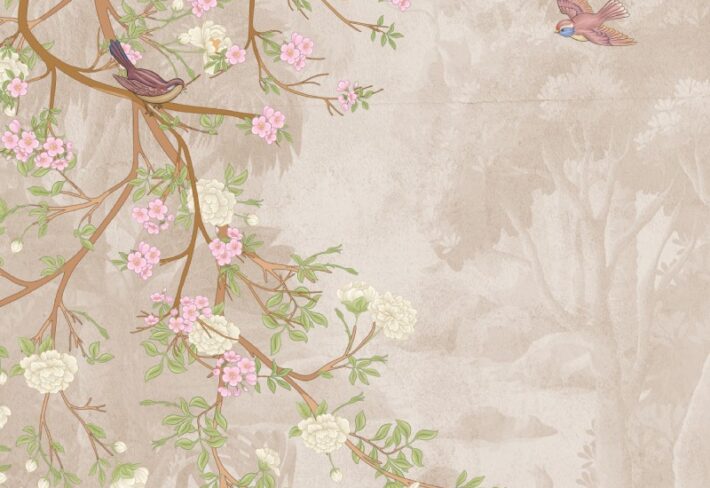 Vivienne, Chinoiserie Falling Branch and Flowers Wallpaper Mural