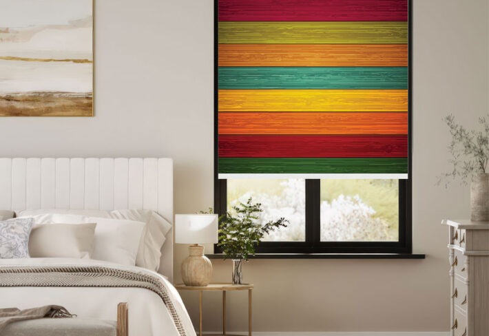 Rainbow Wood Plank Window Outside Roller Blind