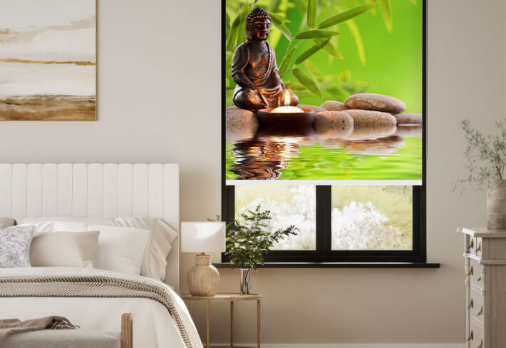 Meditative Aura Bamboo Outside Roller Blind