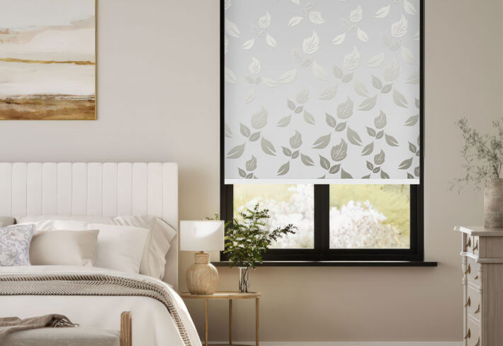 Modern Leaf Motif Window Outside Roller Blind