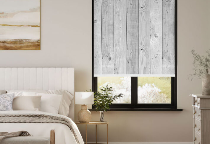 Rustic Whitewashed Wood Grain Outside Roller Blind