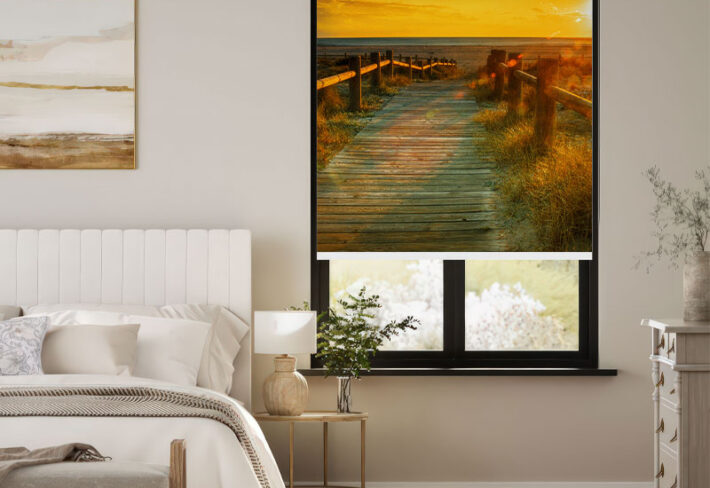 Rustic Boardwalk Sunset Outside Roller Blind